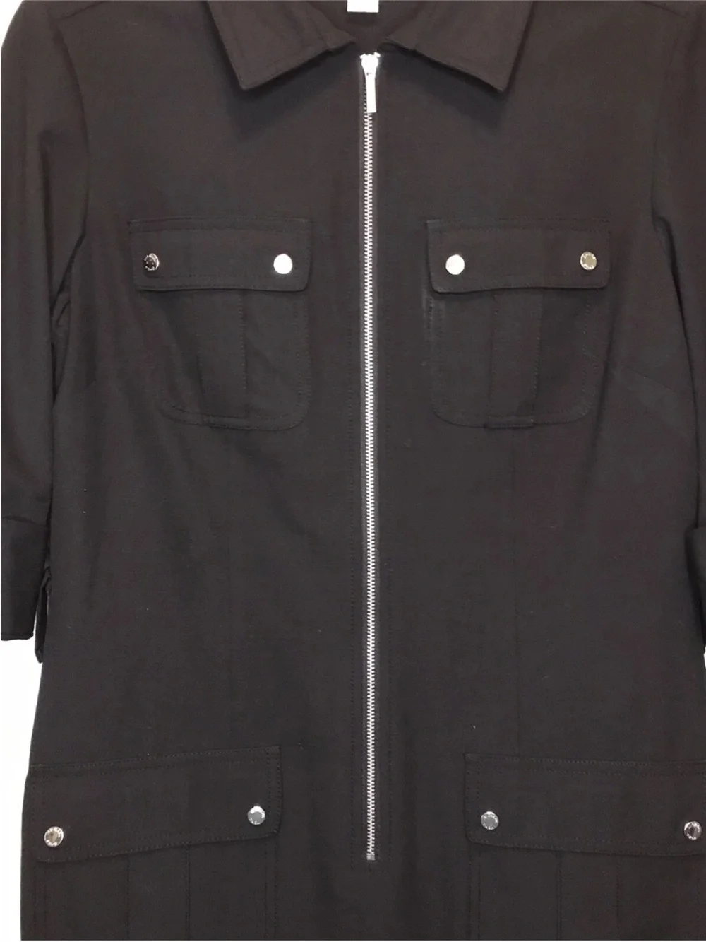 Michael Kors Black Zip-Front Midi Shirt Dress